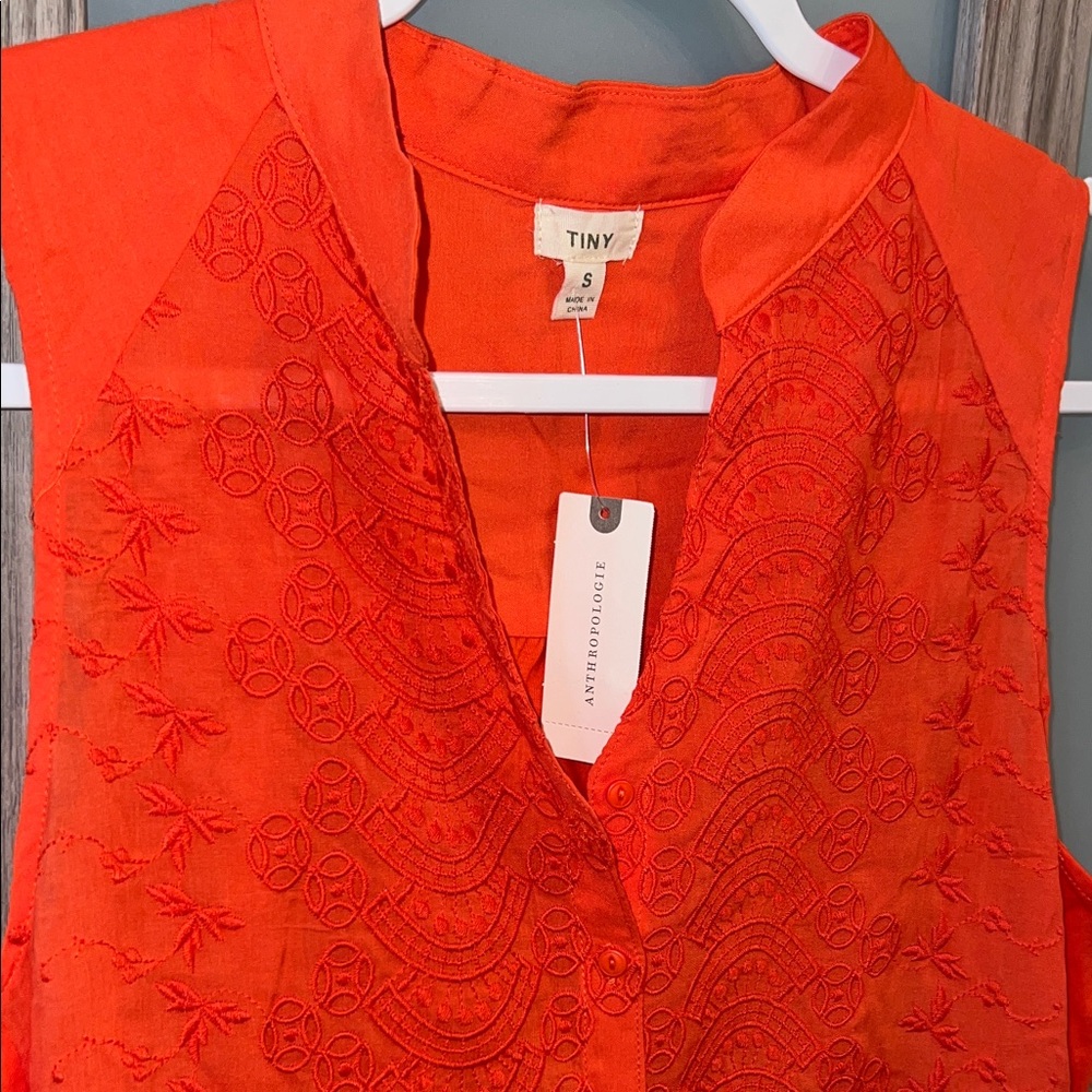 Anthropologie Tiny Vibrant Orange Lace Blouse - Picture 6 of 8